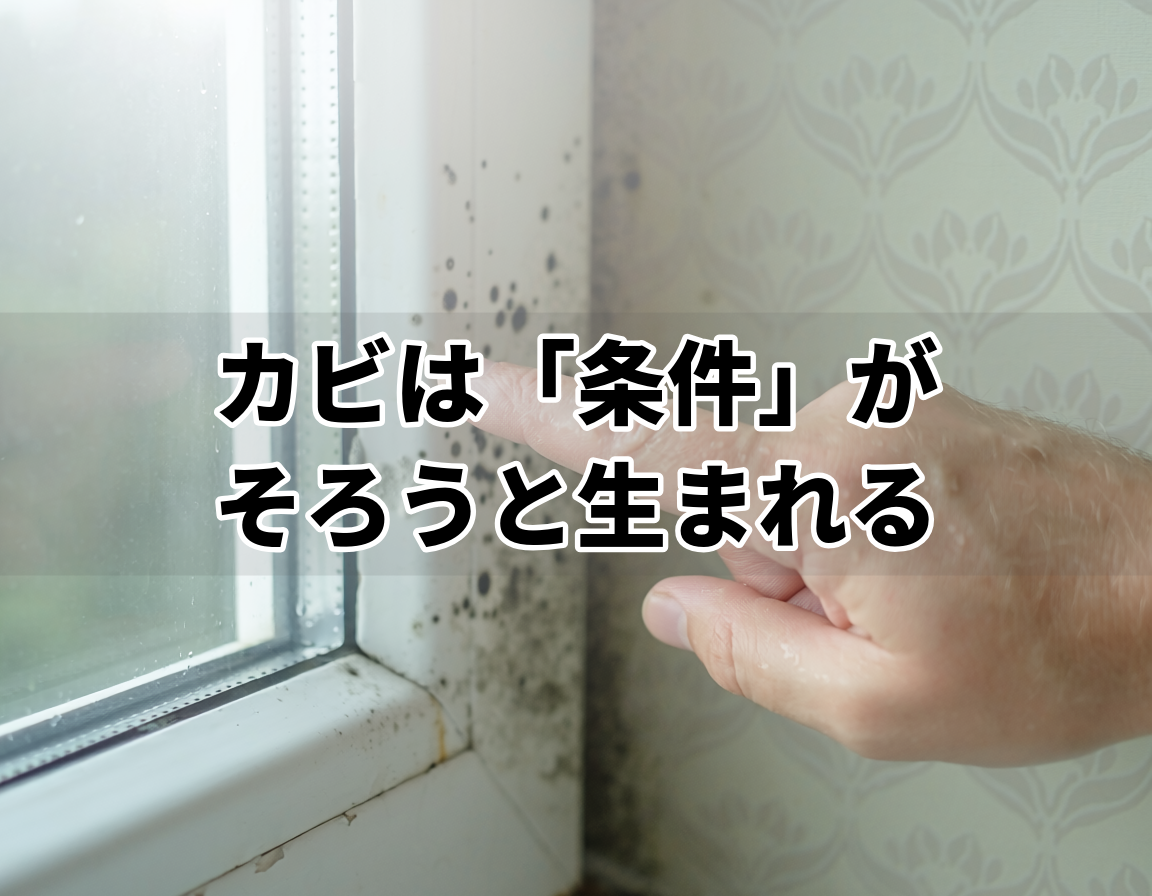 壁紙クロスにカビが発生する原因を確認している様子